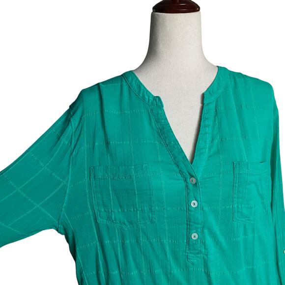 Carve Designs Half Button Down Roll Sleeve Casual Shirt Womens XL Green Sheer - Picture 6 of 14